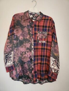 Johnny Was Workshop Mulberry Rose Mixed Print Silk Blend Top Size S